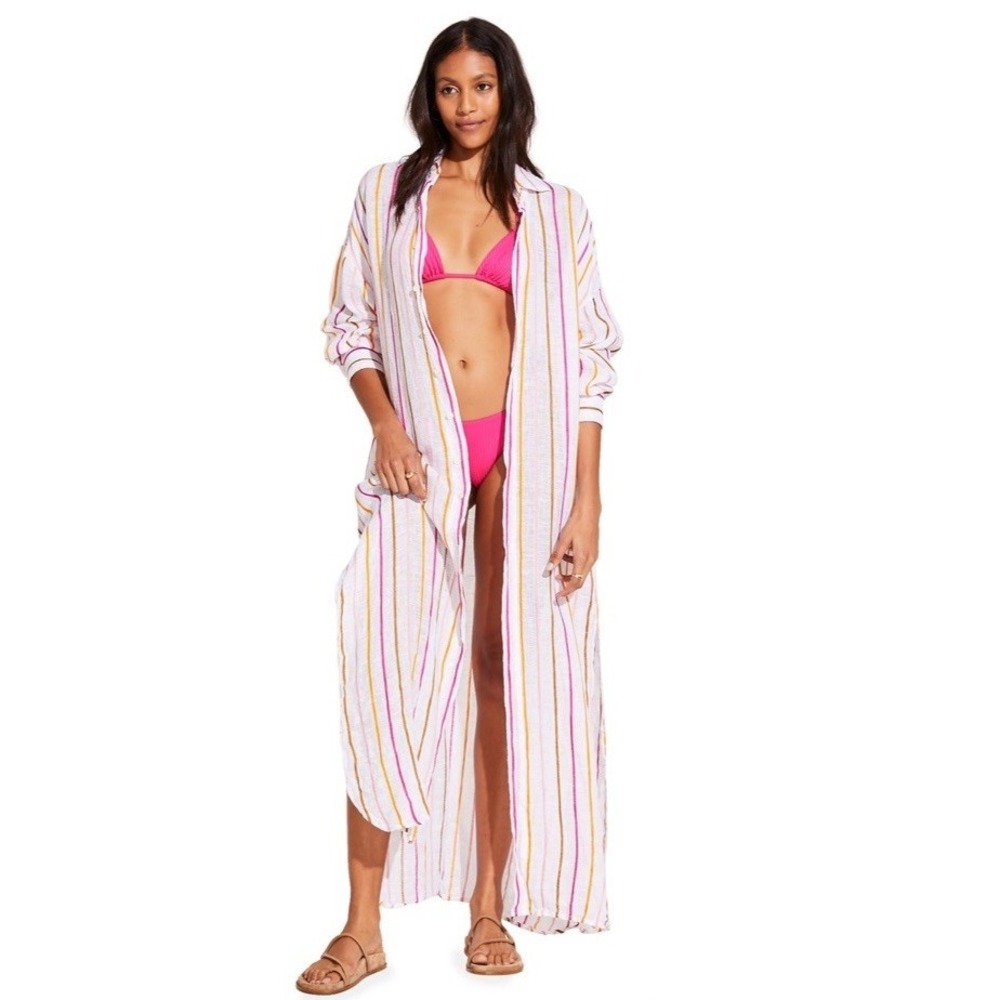 Vitamin A Pink & White Striped Long Beach Coverup